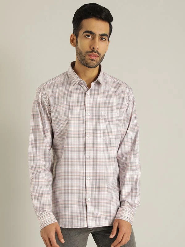 Indian Terrain Men Checkered Pink Shirt